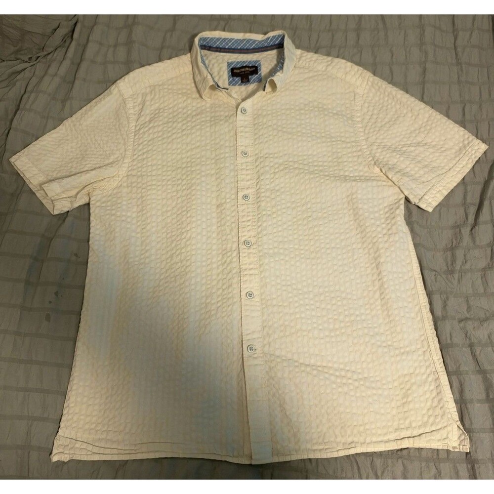 Johnston & Murphy Seersucker Shirt Men’s Large White Short Sleeve Button Down